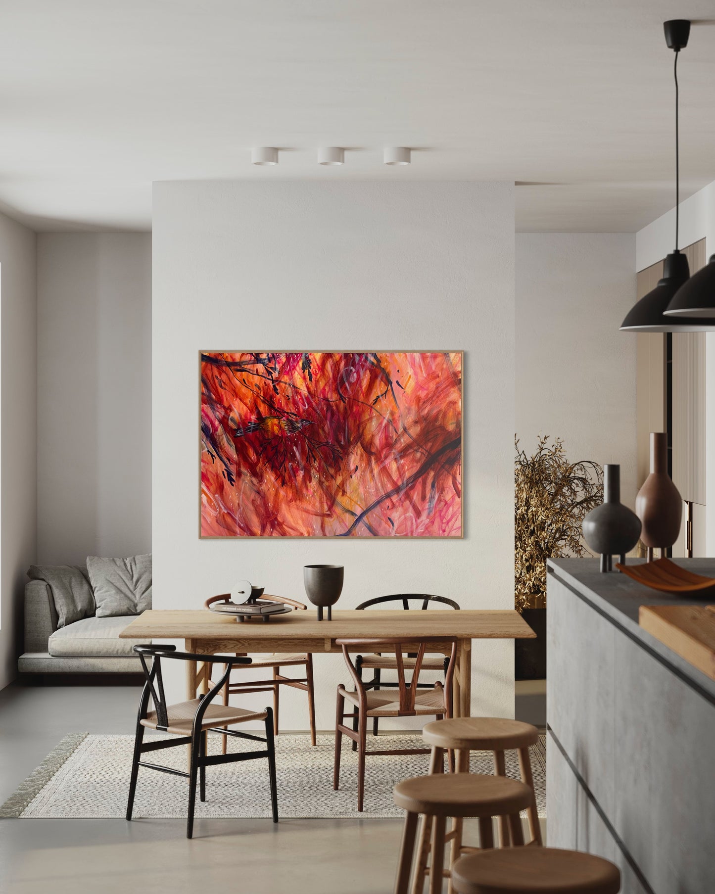 When the wattlebird is still - acrylic artwork on canvas, 76x102cm
