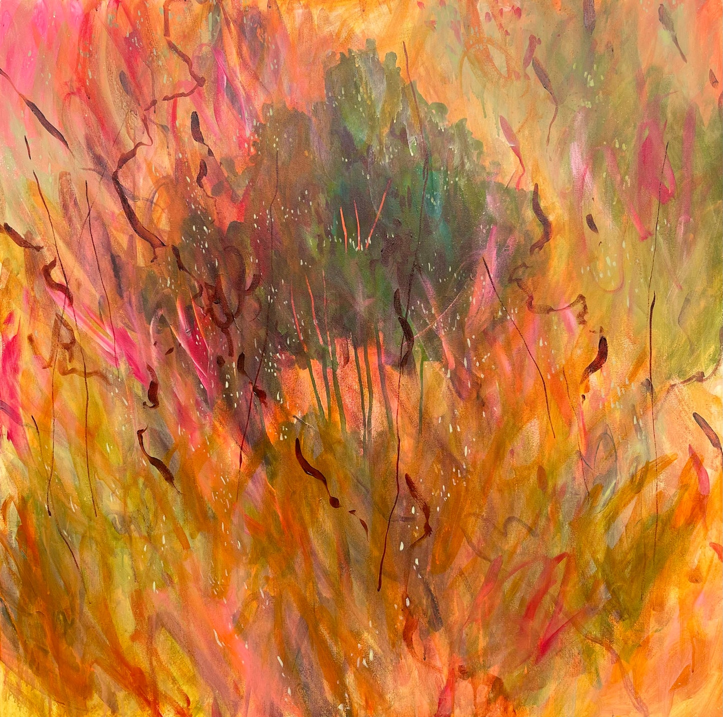 Sundown falling like pieces of sky - acrylic artwork on canvas, 101x101cm