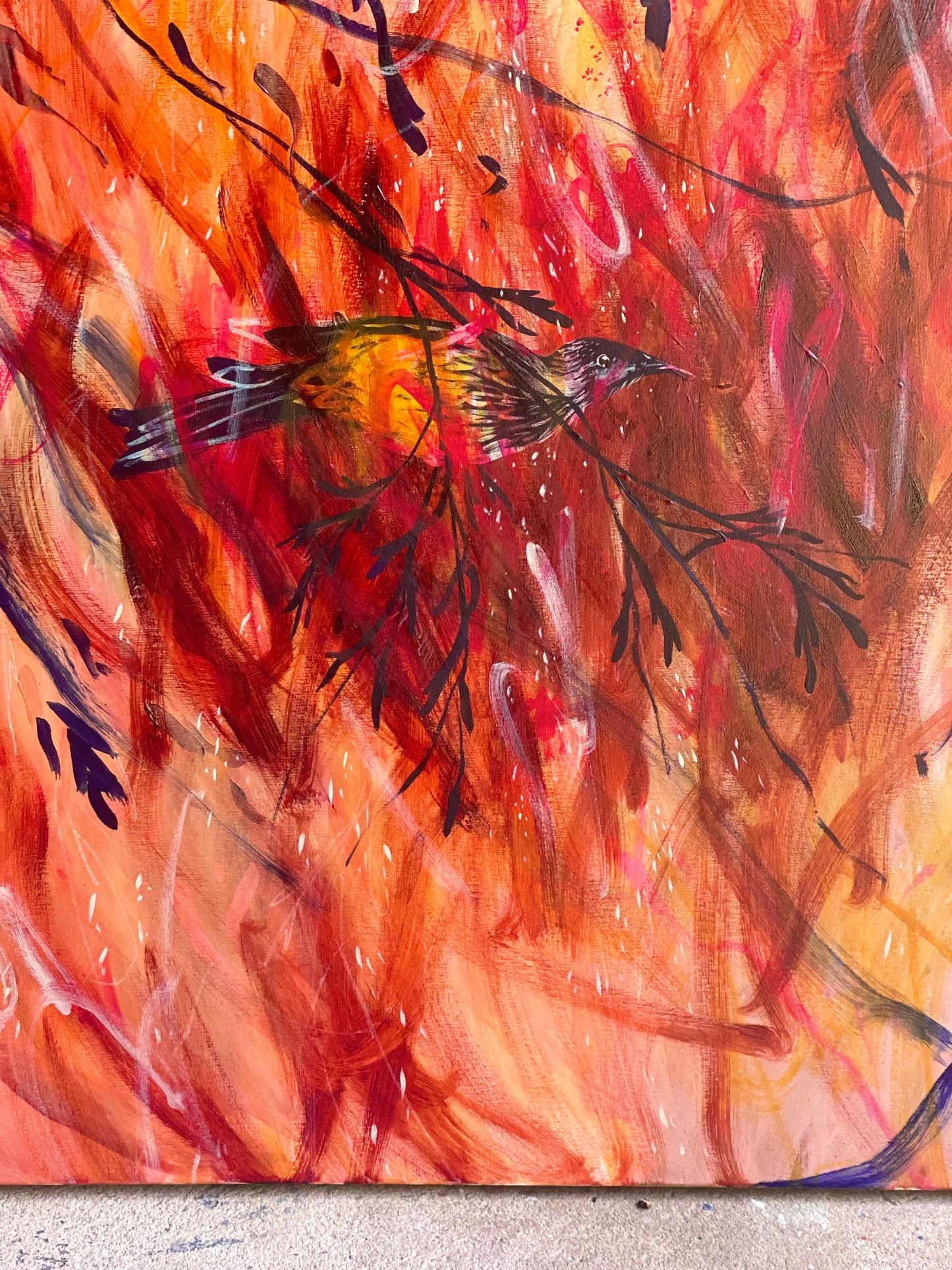 When the wattlebird is still - acrylic artwork on canvas, 76x102cm