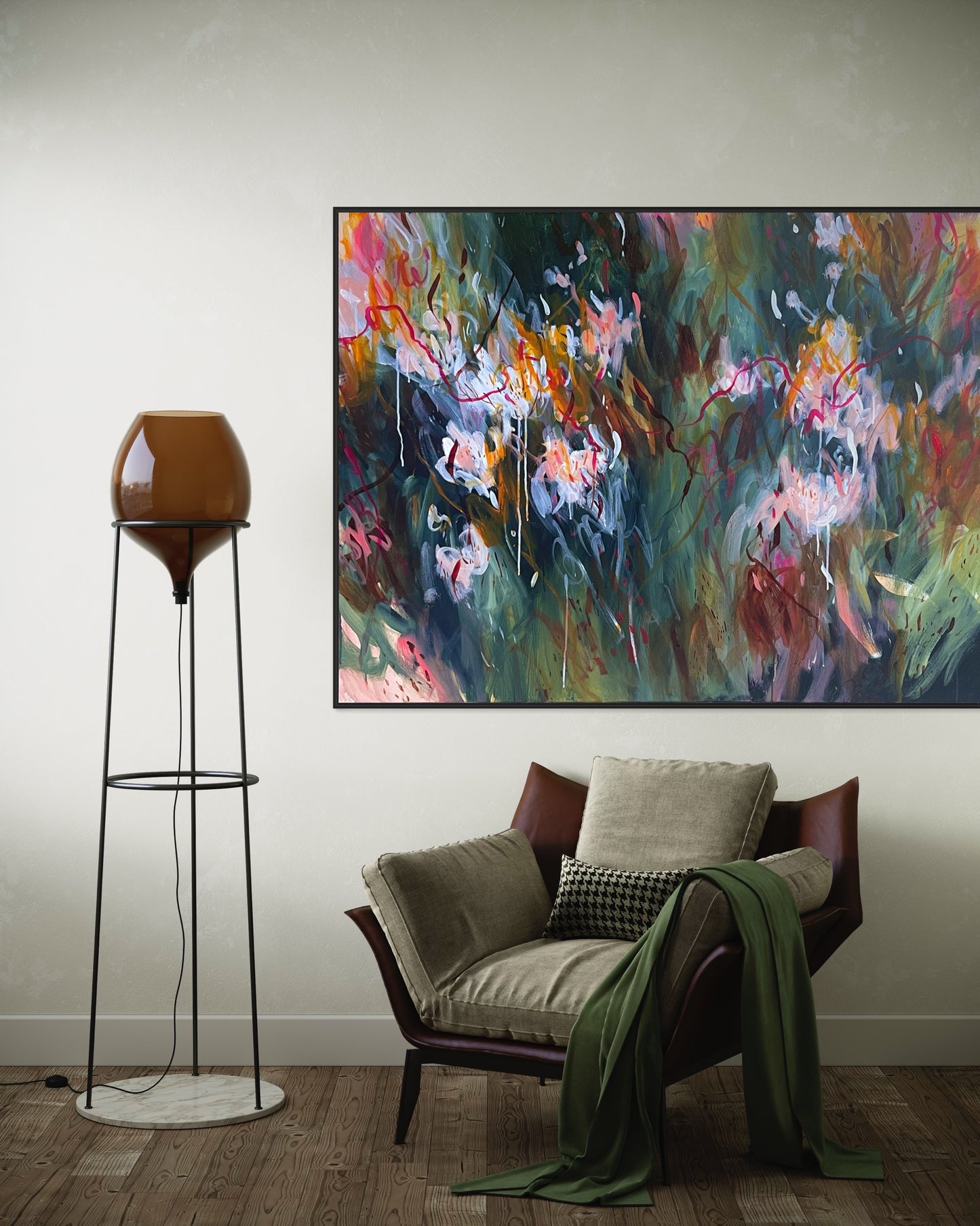 Ribbons and roses - acrylic artwork on canvas, 120x100cm