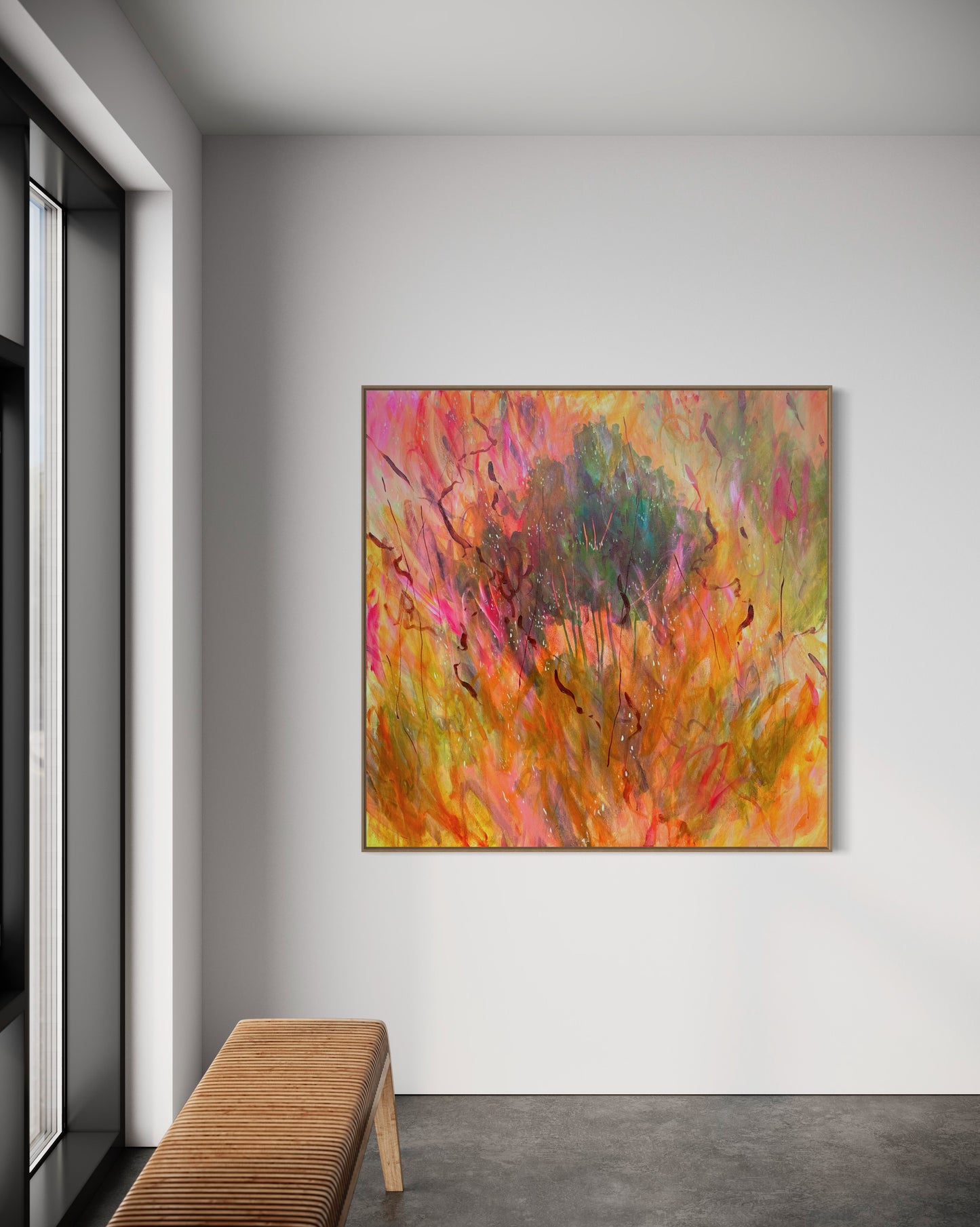 Sundown falling like pieces of sky - acrylic artwork on canvas, 101x101cm