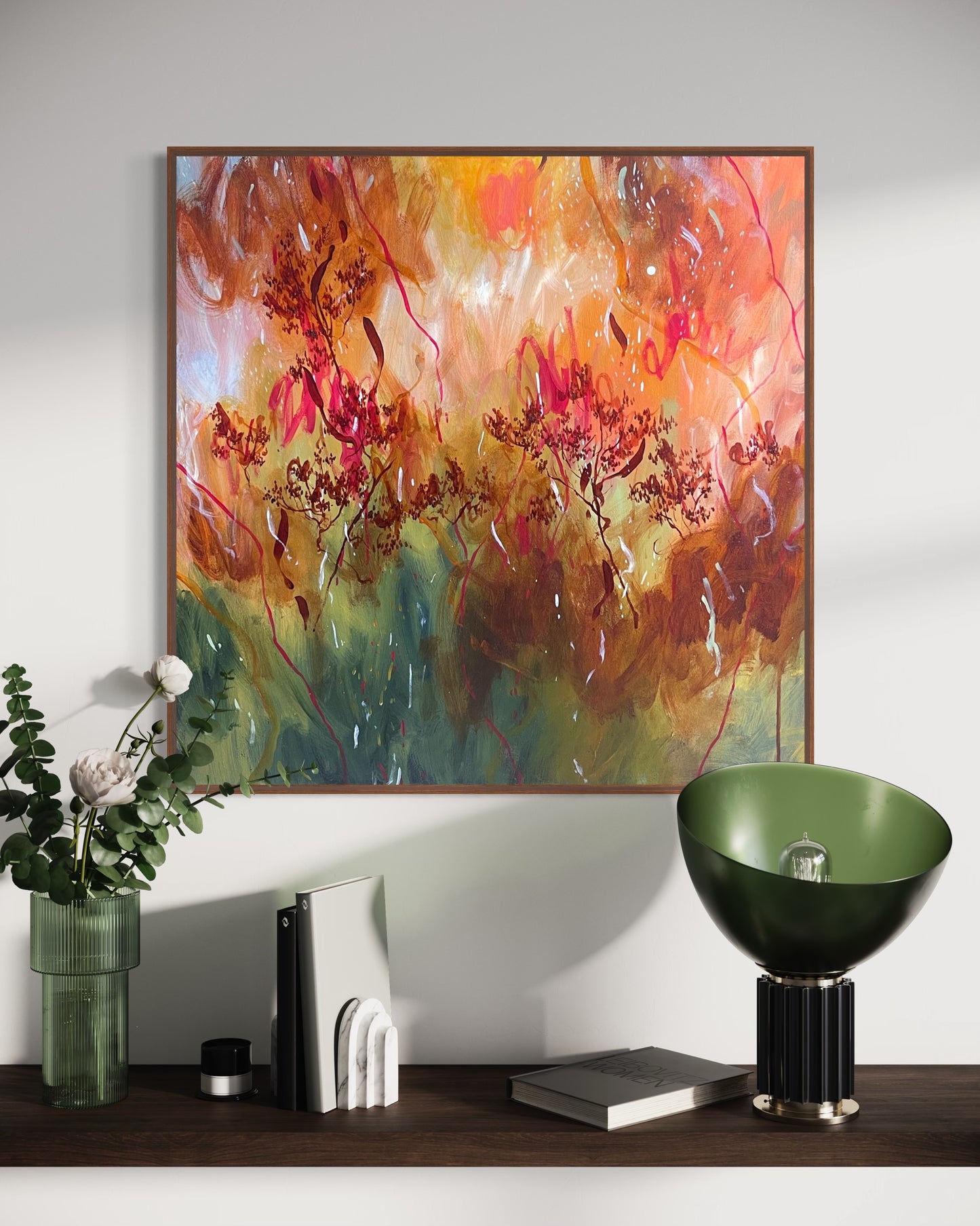 Stars falling through trees - acrylic artwork on canvas, 76x76cm