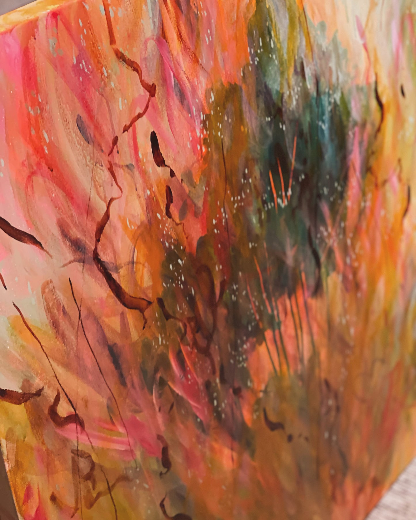 Sundown falling like pieces of sky - acrylic artwork on canvas, 101x101cm