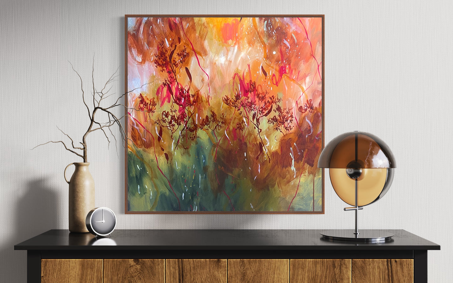 Stars falling through trees - acrylic artwork on canvas, 76x76cm