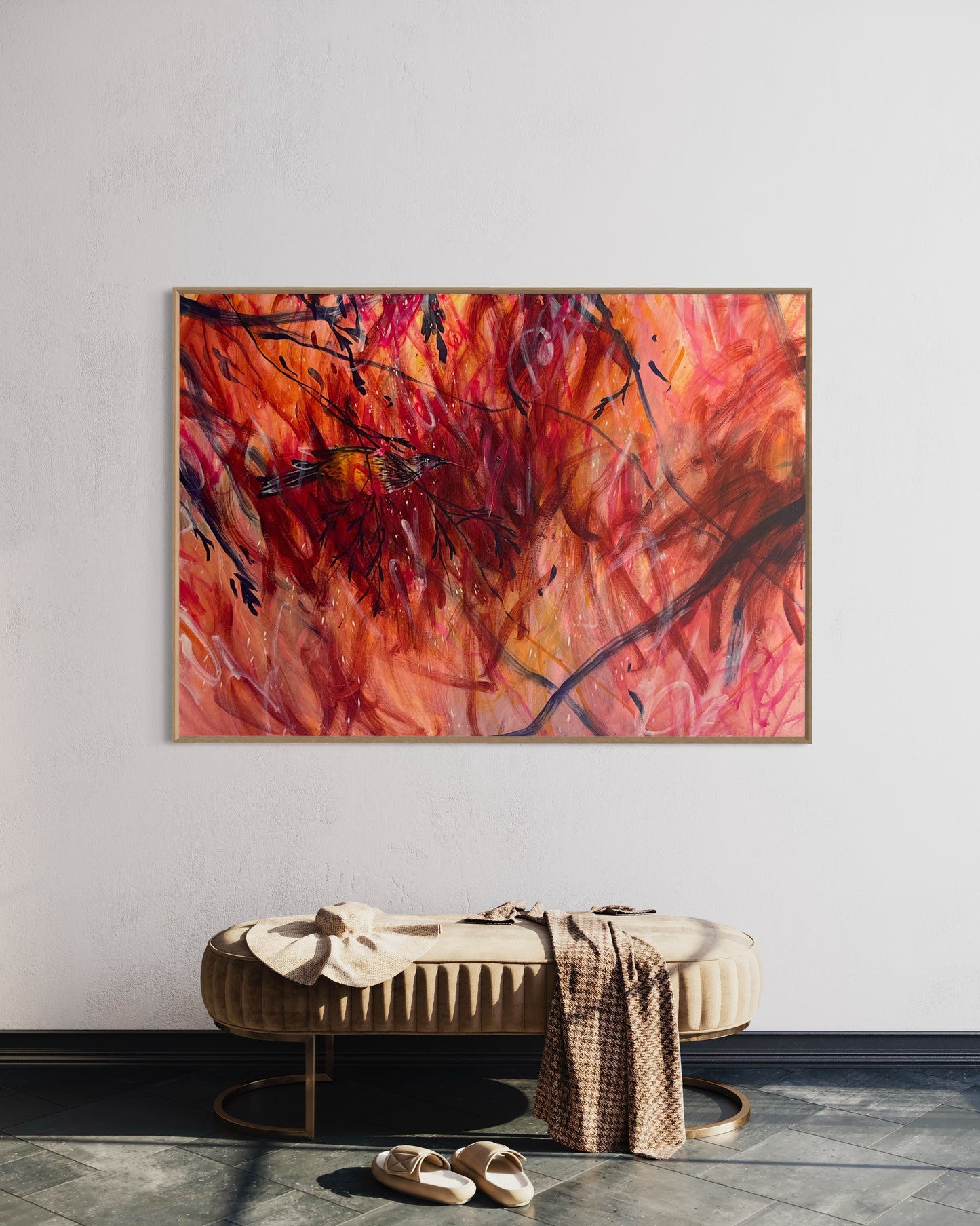 When the wattlebird is still - acrylic artwork on canvas, 76x102cm