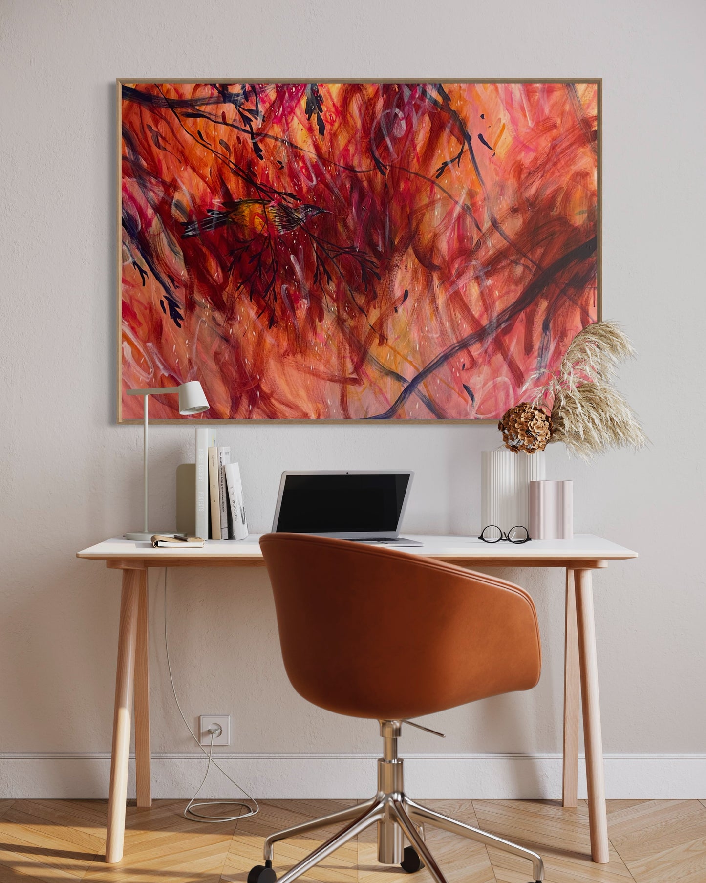 When the wattlebird is still - acrylic artwork on canvas, 76x102cm