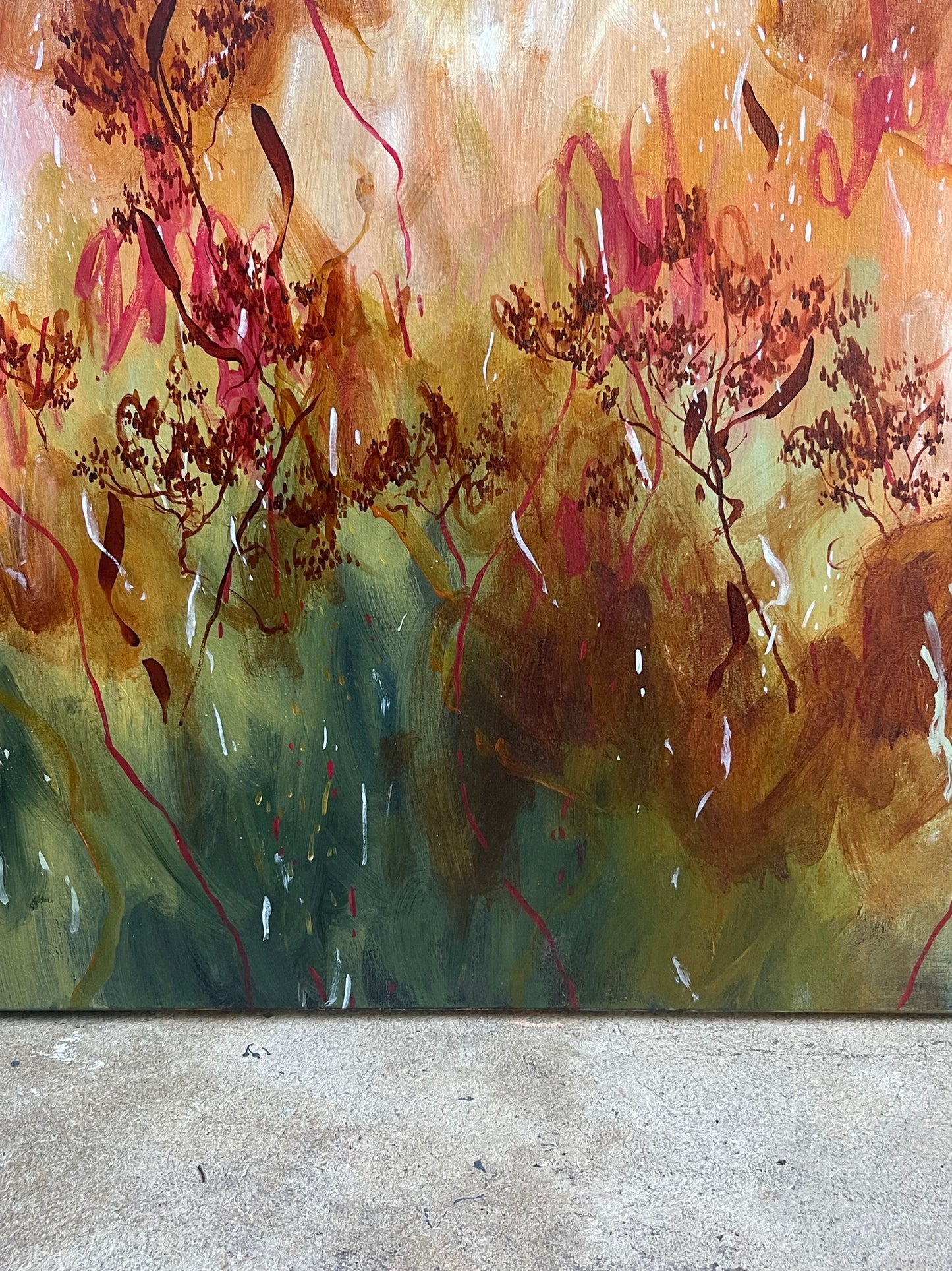 Stars falling through trees - acrylic artwork on canvas, 76x76cm