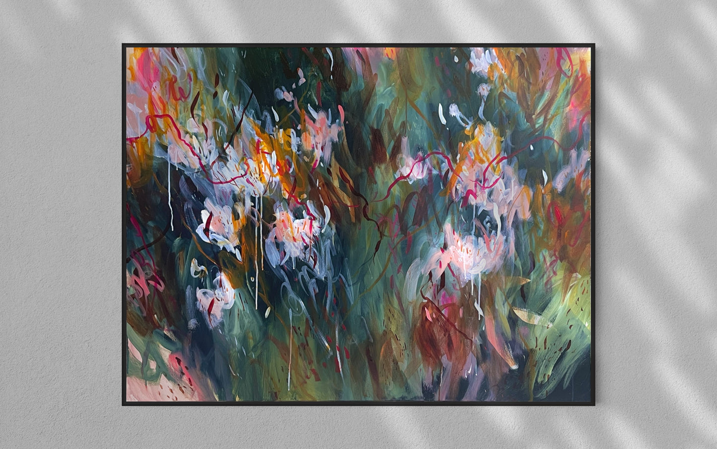 Ribbons and roses - acrylic artwork on canvas, 120x100cm