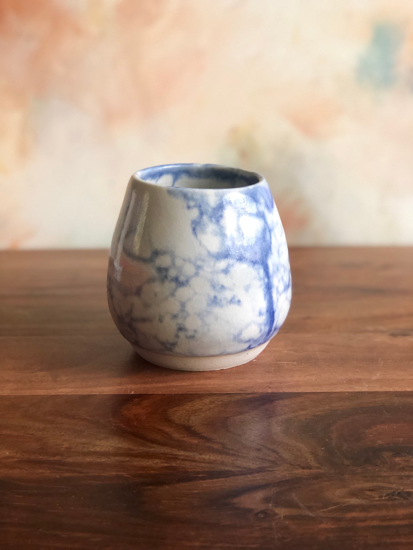 Medium blue bubble-glazed gumnut vase