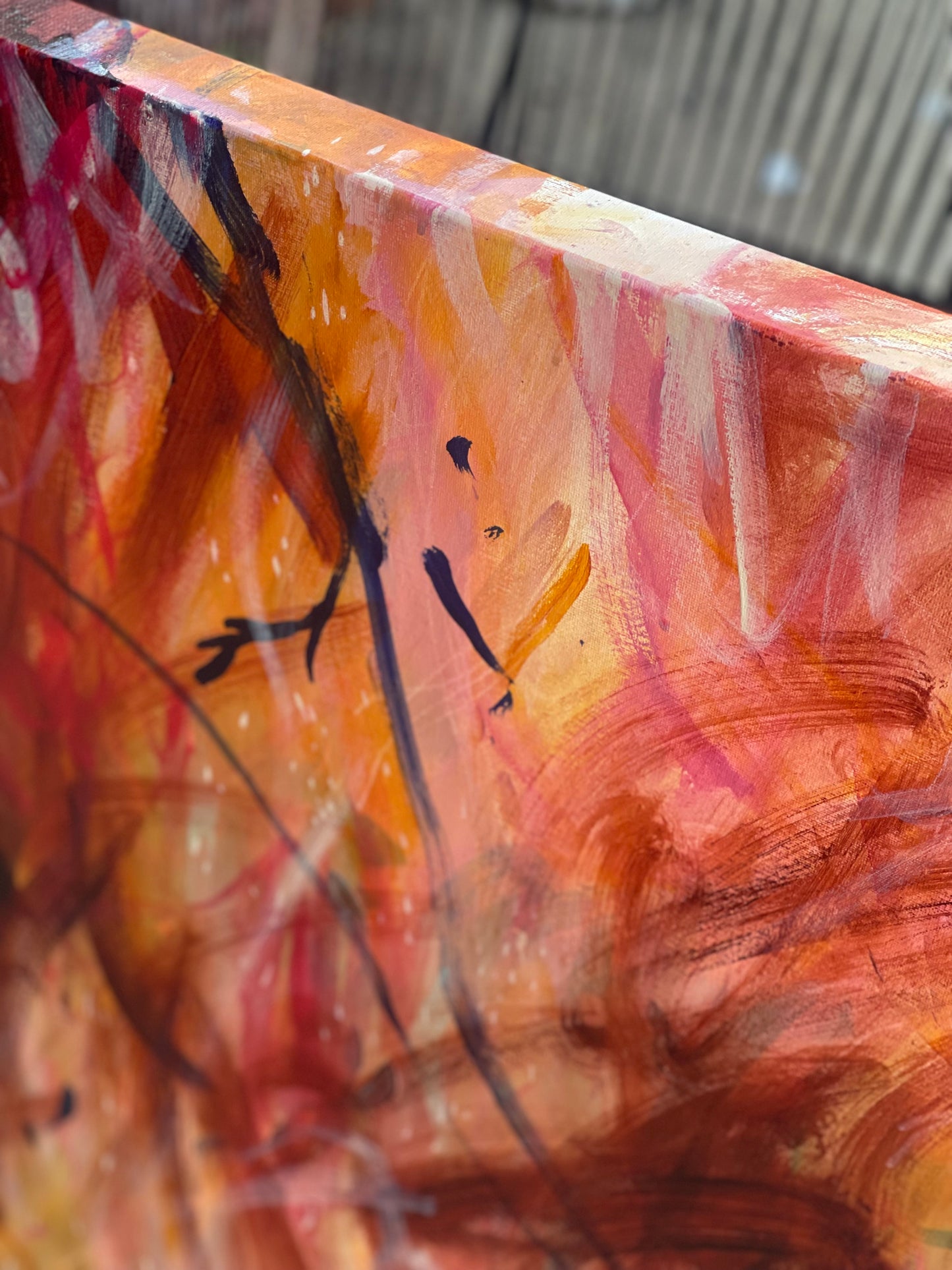 When the wattlebird is still - acrylic artwork on canvas, 76x102cm