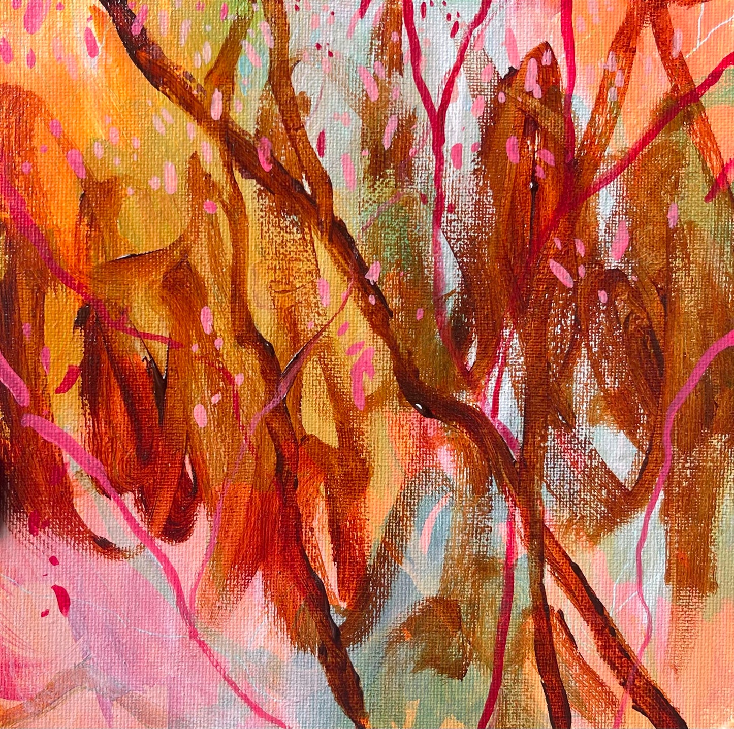 Leaf change - acrylic artwork on canvas, 20x20cm