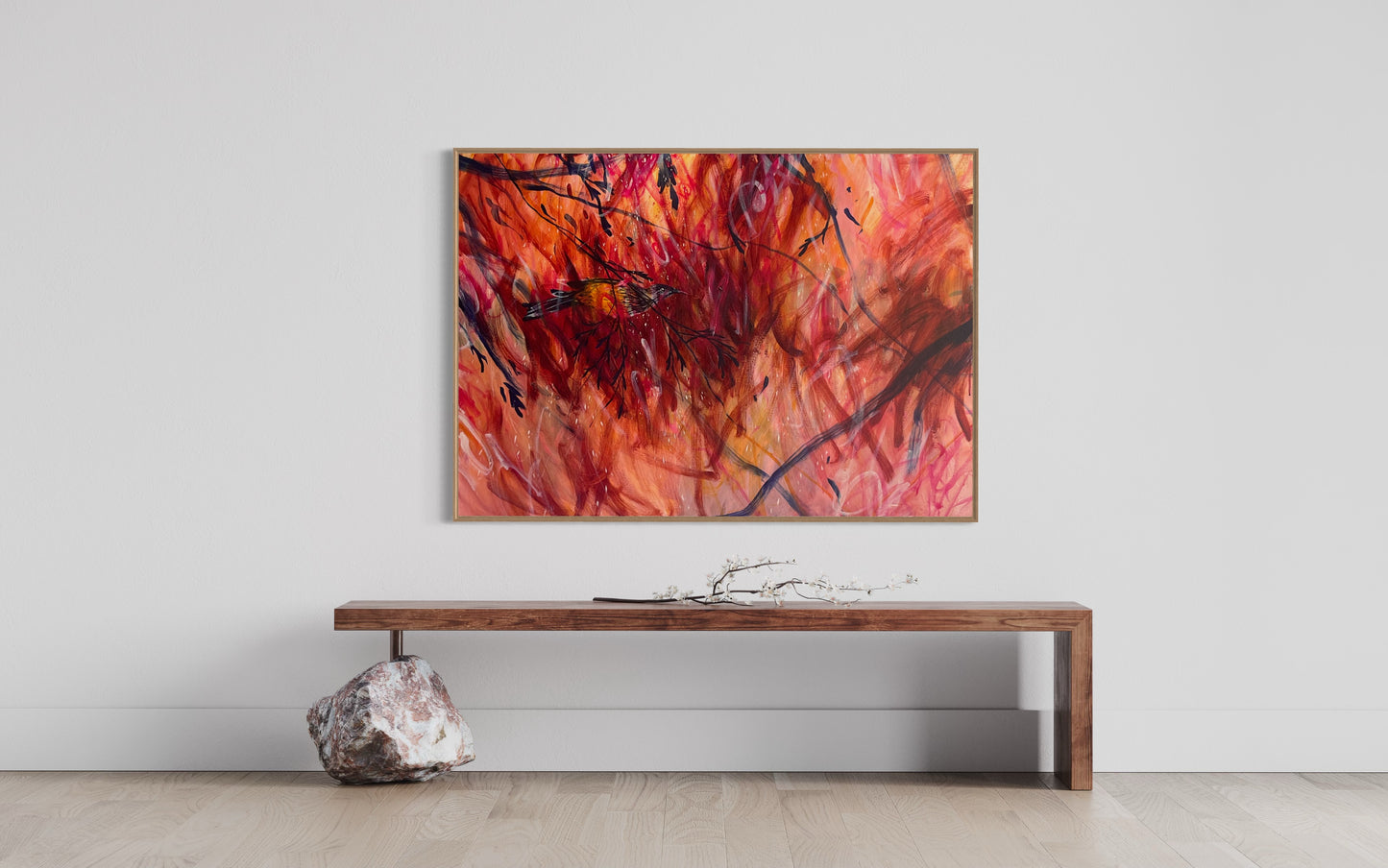When the wattlebird is still - acrylic artwork on canvas, 76x102cm