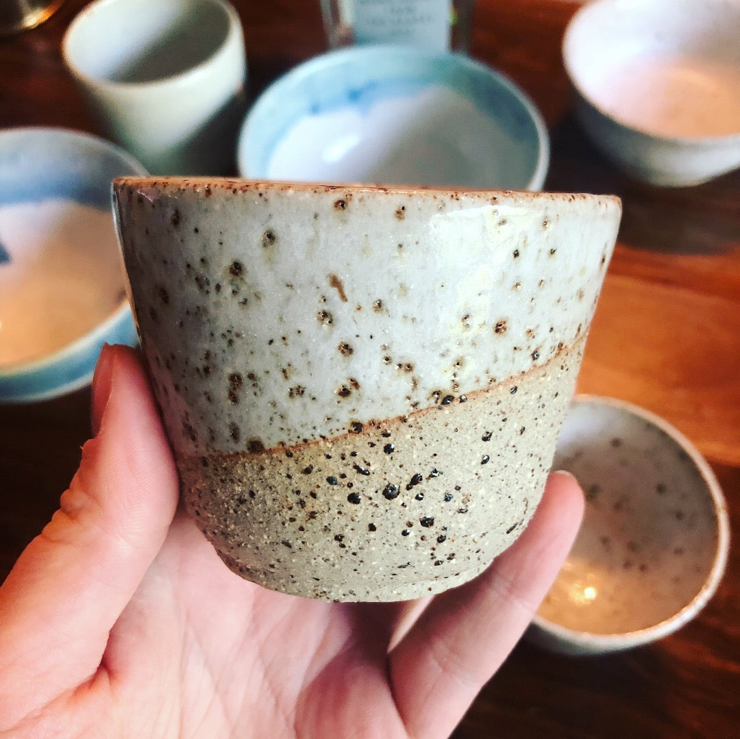 White-dipped raw iron clay cups