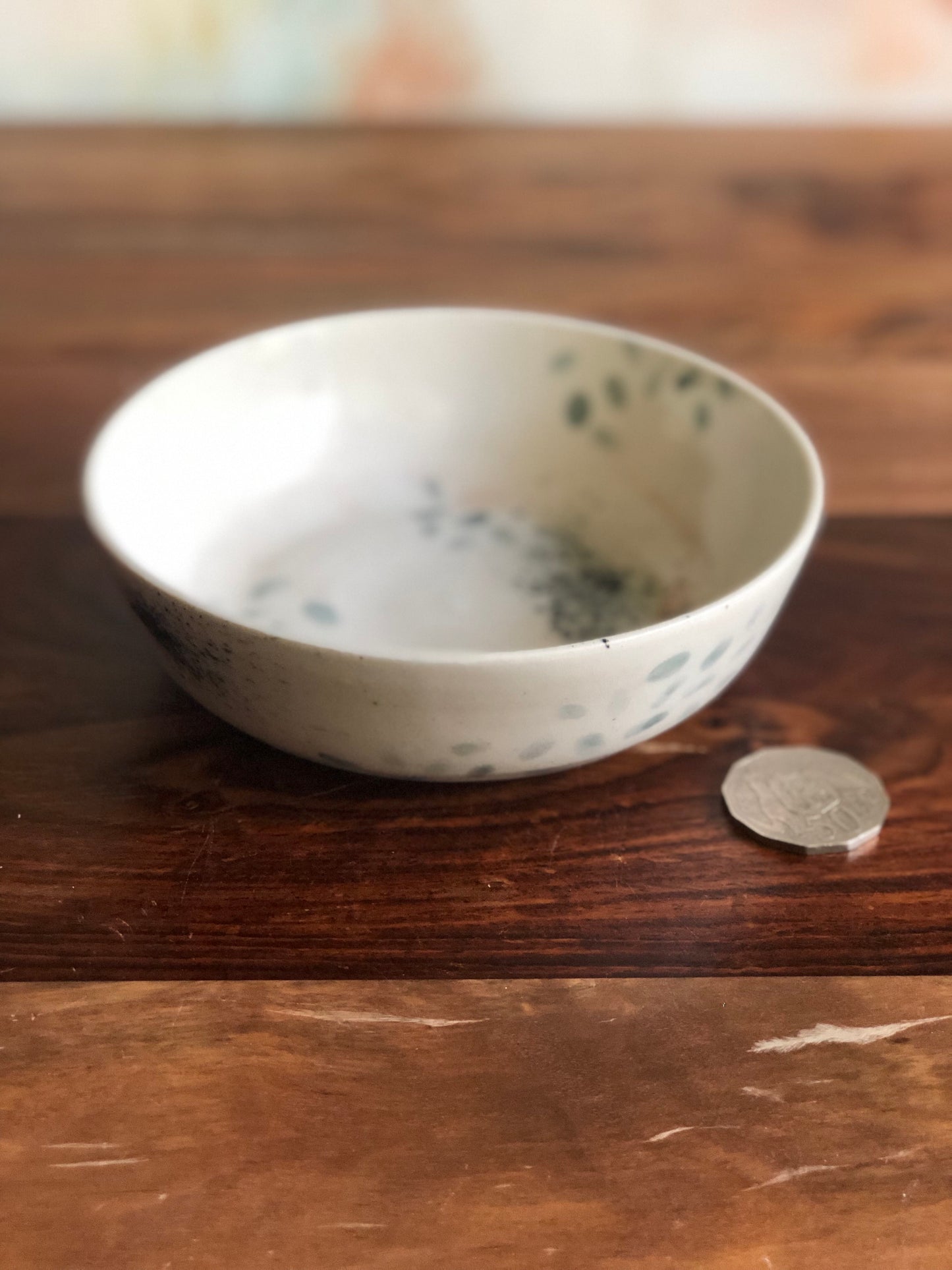 Green and grey painted shallow bowl