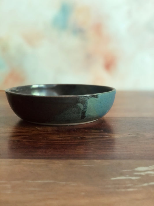 Matte green and blue small shallow bowl