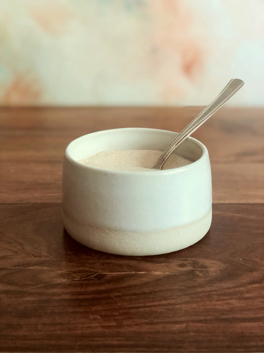 White open sugar bowl