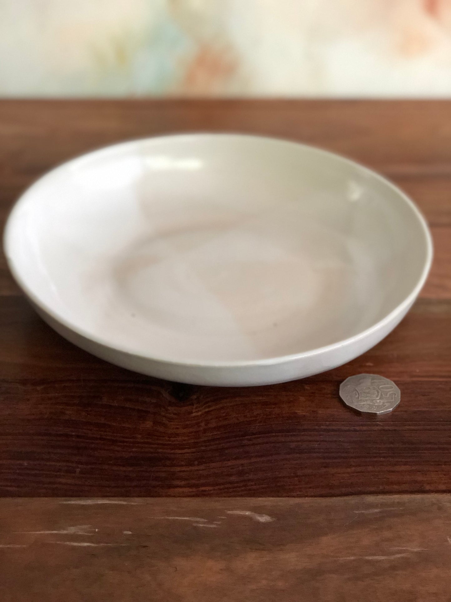 White dipped large shallow fruit bowl