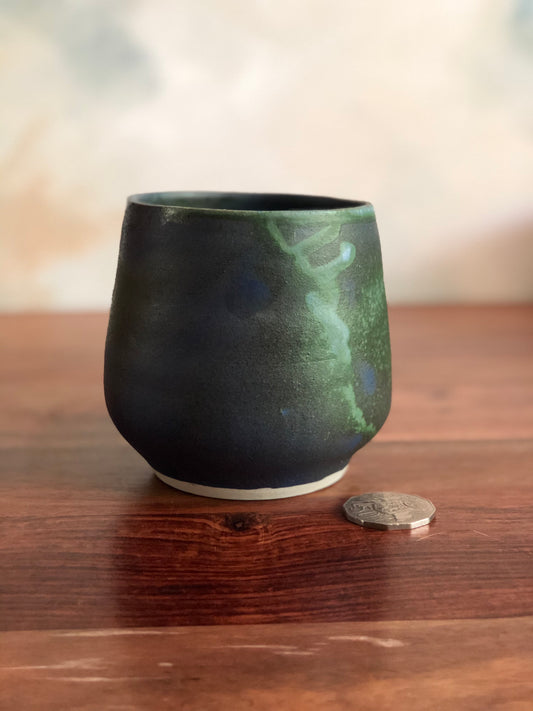 Matte green and blue acorn vase