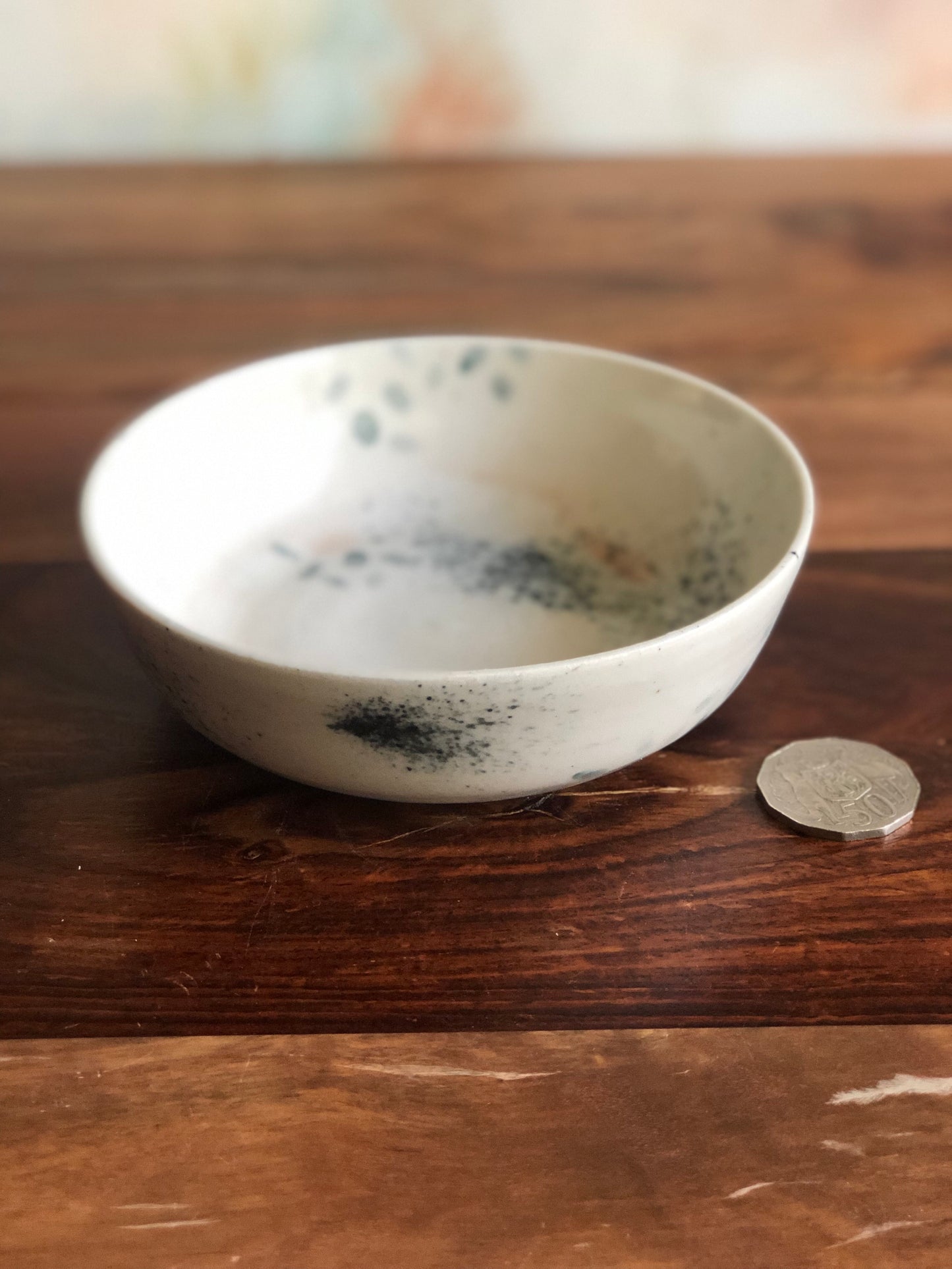 Green and grey painted shallow bowl