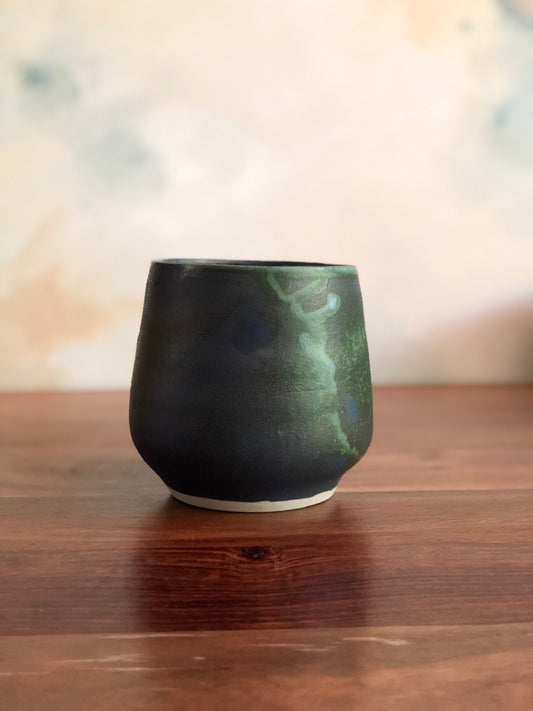 Matte green and blue acorn vase