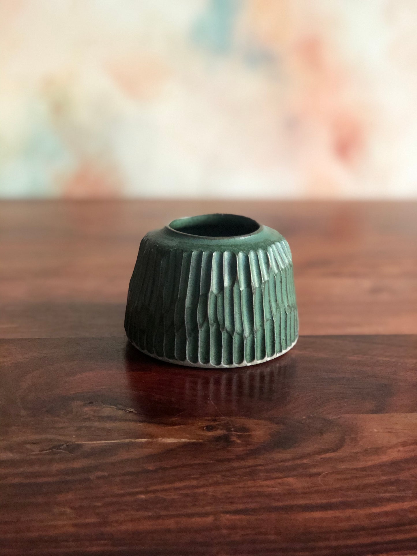 Carved green inkwell bud-vase
