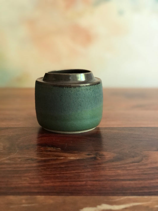 Green and slate inkwell vase