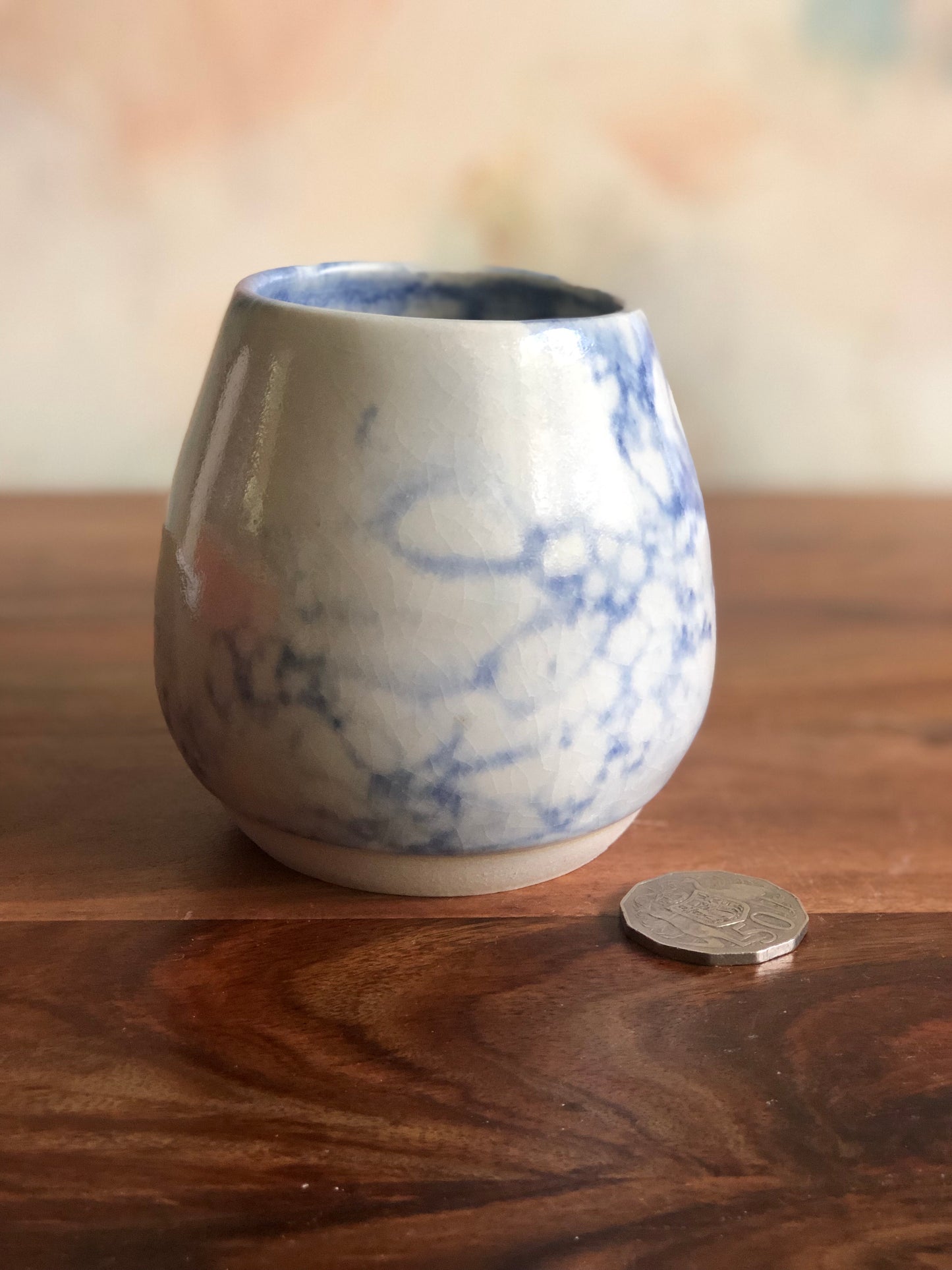 Medium blue bubble-glazed gumnut vase