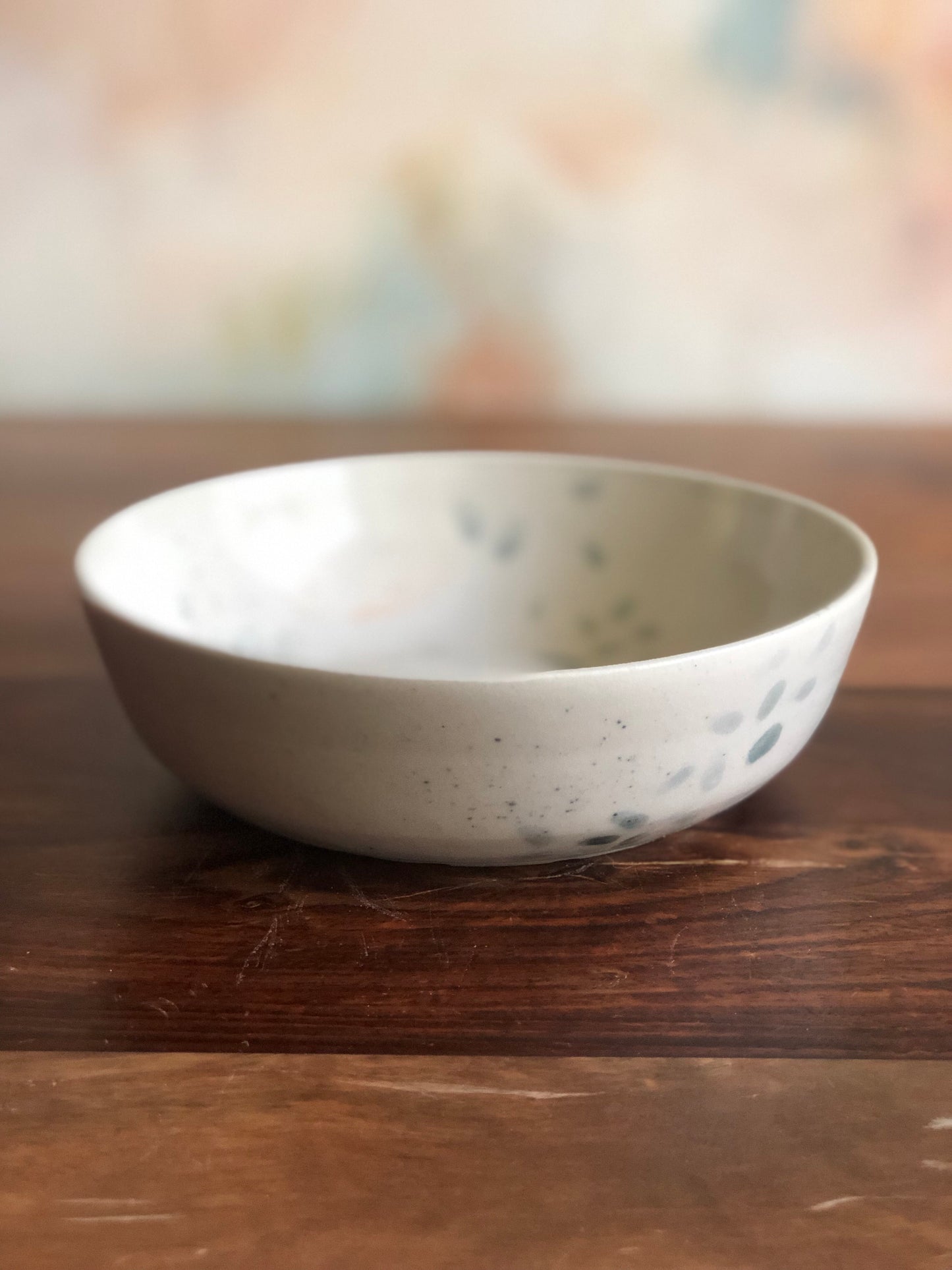 Green and grey painted shallow bowl