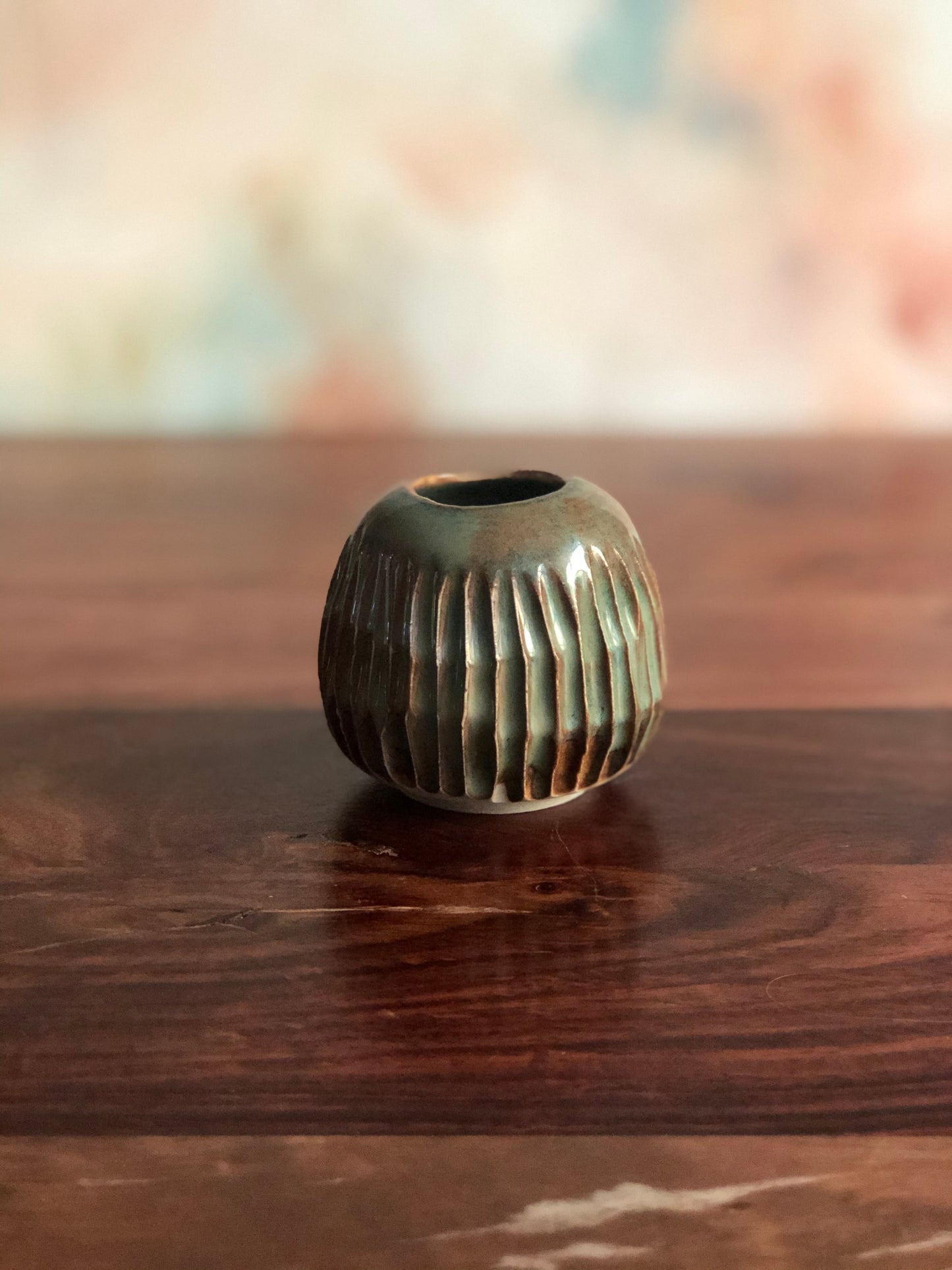 Carved hazel bud-vase
