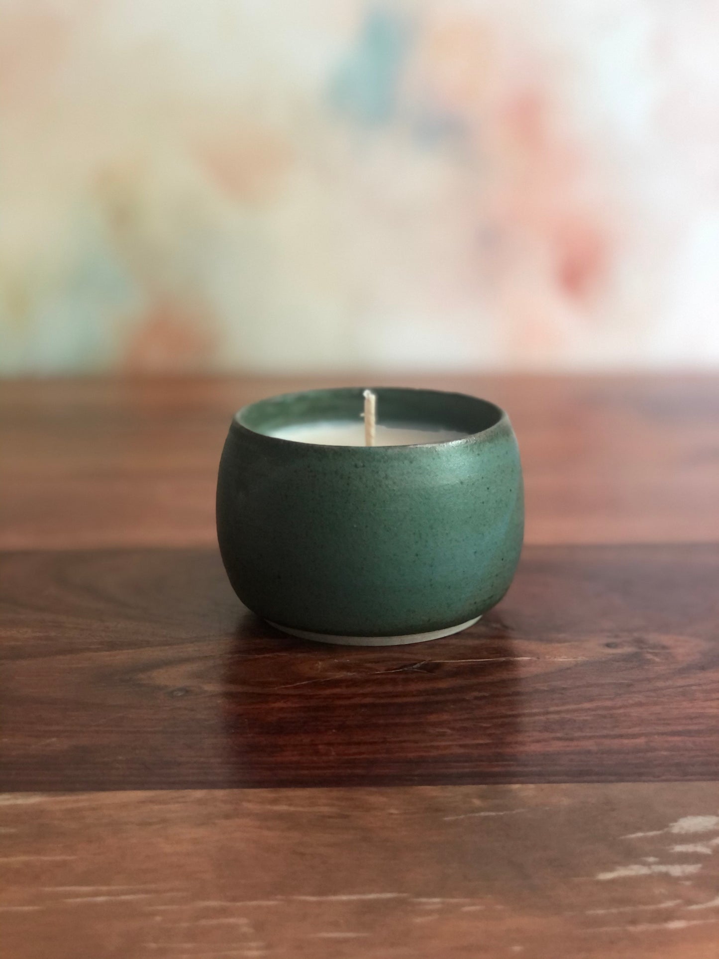 Small dark green candle cup