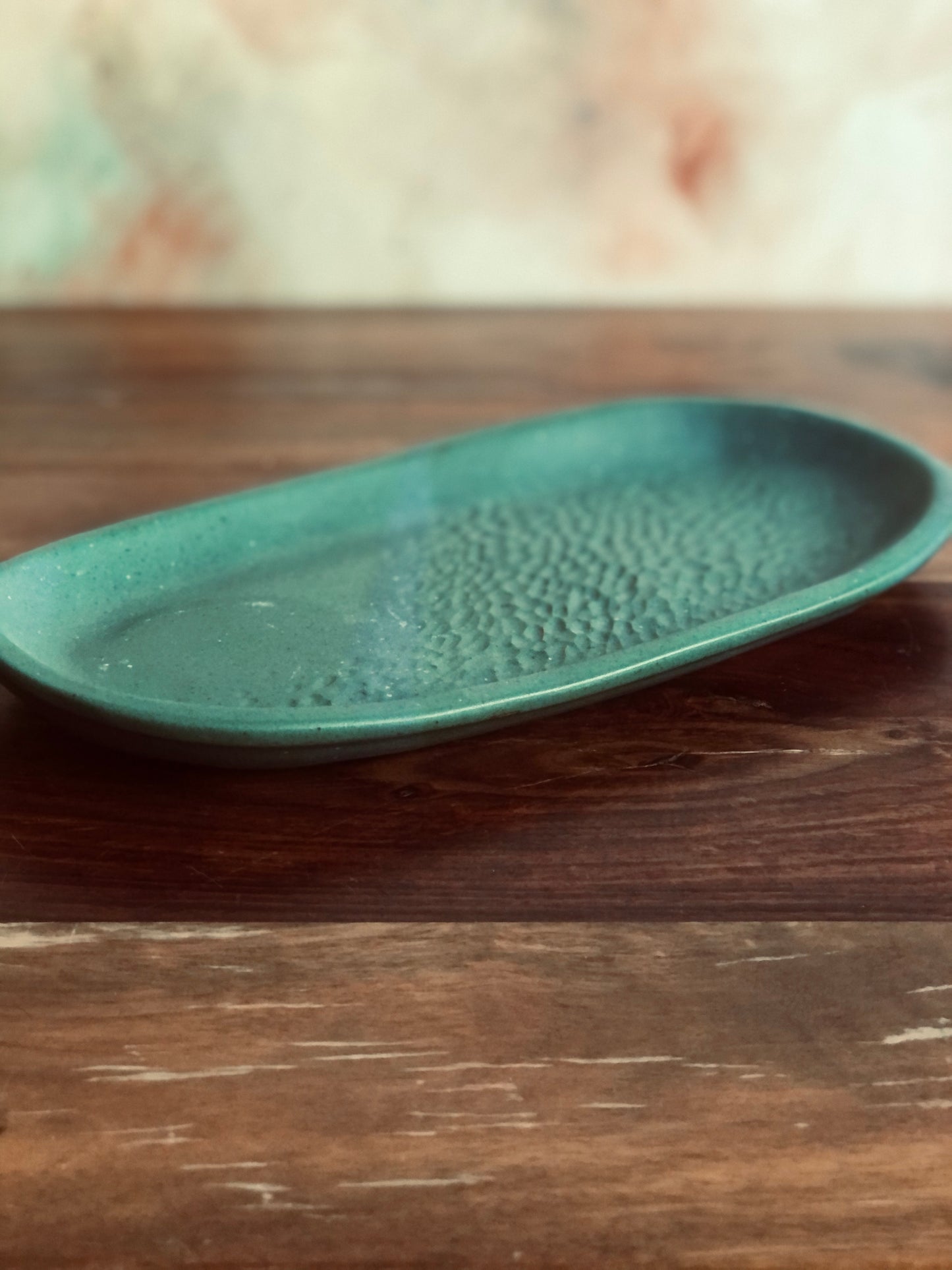 Carved green oval plate